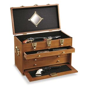 castlecreek 4-drawer collector's chest, wooden desk storage box organizer lockable compartments, oak