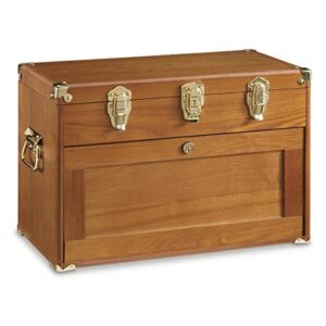 CASTLECREEK 4-Drawer Collector's Chest, Wooden Desk Storage Box Organizer Lockable Compartments, Oak