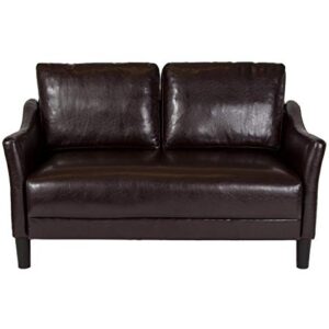 EMMA + OLIVER Living Room Loveseat Couch with Single Cushion in Brown LeatherSoft