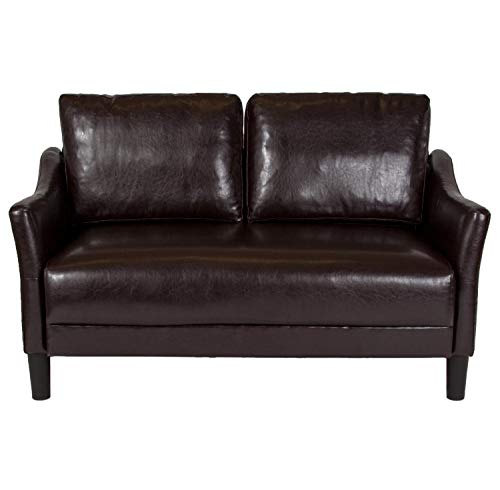 EMMA + OLIVER Living Room Loveseat Couch with Single Cushion in Brown LeatherSoft