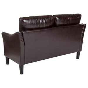 EMMA + OLIVER Living Room Loveseat Couch with Single Cushion in Brown LeatherSoft