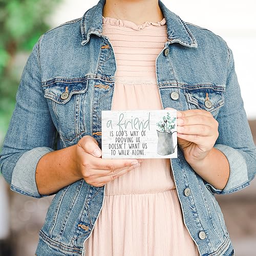 Simply Said Small Talk Square – “A Friend is God's Way of Proving He Doesn't Want Us to Walk Alone ” – Heartwarming Message About Friendship - Real Wood Sign – Hand Crafted In USA