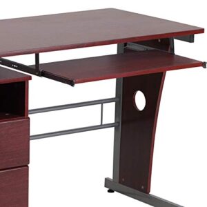 EMMA + OLIVER Mahogany Desk with Three Drawer Pedestal and Keyboard Tray