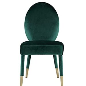 Iconic Home Leverett Dining Chair Upholstered Oval Back Armless Design Velvet Wrapped Wood Gold Tone Metal Tipped Legs (Set of 2) Modern Contemporary, Green