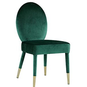 Iconic Home Leverett Dining Chair Upholstered Oval Back Armless Design Velvet Wrapped Wood Gold Tone Metal Tipped Legs (Set of 2) Modern Contemporary, Green