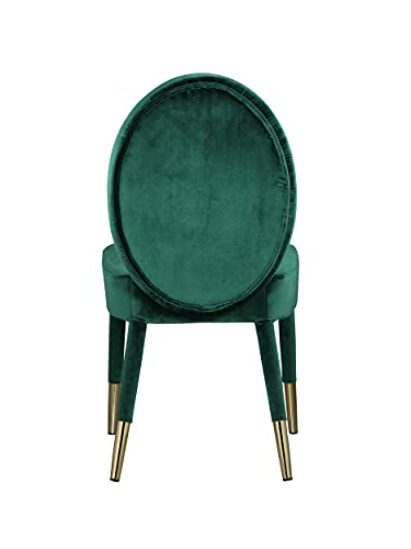 Iconic Home Leverett Dining Chair Upholstered Oval Back Armless Design Velvet Wrapped Wood Gold Tone Metal Tipped Legs (Set of 2) Modern Contemporary, Green