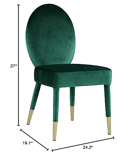 Iconic Home Leverett Dining Chair Upholstered Oval Back Armless Design Velvet Wrapped Wood Gold Tone Metal Tipped Legs (Set of 2) Modern Contemporary, Green