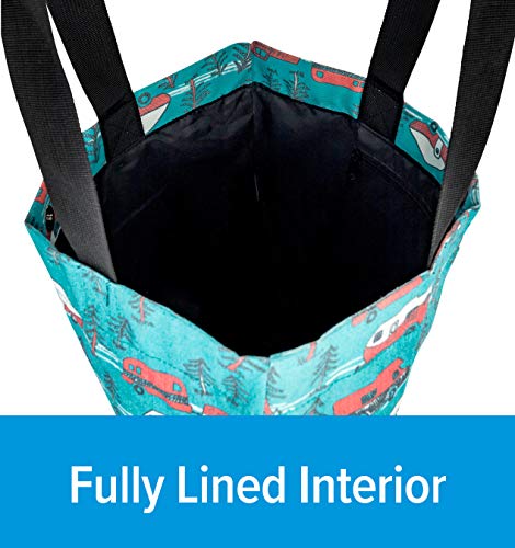 Camco Life Is Better at The Campsite Tote Bag | Features Teal Camper/RV Theme | Fully Lined Interior with Zippered Interior Pocket (53269) White Large