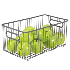 mdesign metal farmhouse kitchen pantry food storage organizer basket bin, wire grid design - for cabinets, cupboards, shelves, countertops - holds potatoes, onions, fruit, extra large - graphite gray