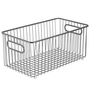 mDesign Metal Farmhouse Kitchen Pantry Food Storage Organizer Basket Bin, Wire Grid Design - for Cabinets, Cupboards, Shelves, Countertops - Holds Potatoes, Onions, Fruit, Extra Large - Graphite Gray