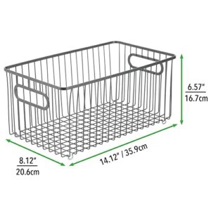 mDesign Metal Farmhouse Kitchen Pantry Food Storage Organizer Basket Bin, Wire Grid Design - for Cabinets, Cupboards, Shelves, Countertops - Holds Potatoes, Onions, Fruit, Extra Large - Graphite Gray