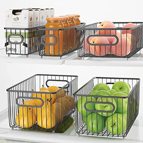 mDesign Metal Farmhouse Kitchen Pantry Food Storage Organizer Basket Bin, Wire Grid Design - for Cabinets, Cupboards, Shelves, Countertops - Holds Potatoes, Onions, Fruit, Extra Large - Graphite Gray