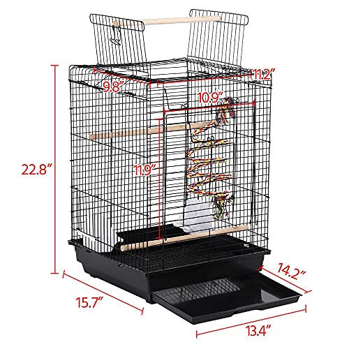 Yaheetech Open Play Top Travel Bird Cage for Conure Sun Parakeet Green Cheek Conure Lovebird Budgie Finch Canary, Small-Size Travel Portable