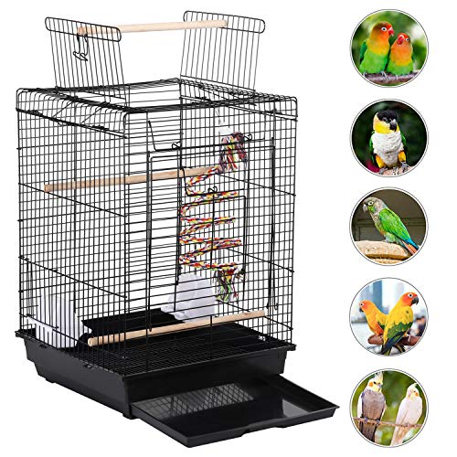 Yaheetech Open Play Top Travel Bird Cage for Conure Sun Parakeet Green Cheek Conure Lovebird Budgie Finch Canary, Small-Size Travel Portable