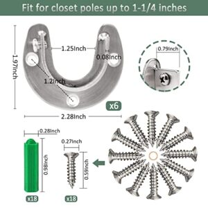 Cosweet 6 Packs Stainless Steel Closet Pole Sockets- Closet Rod End Supports, Flange Set Rod Holder with Screws for Easy Installation&Quick Removal (U Shaped)