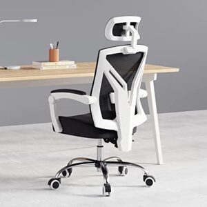 hbada ergonomic office chair high back desk chair recliner chair with lumbar support height adjustable seat, headrest- breathable mesh back soft foam seat cushion, white