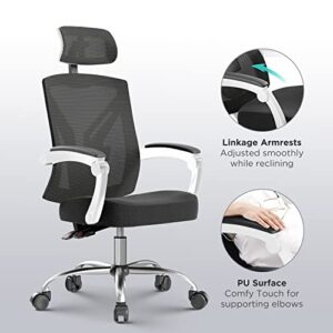Hbada Ergonomic Office Chair High Back Desk Chair Recliner Chair with Lumbar Support Height Adjustable Seat, Headrest- Breathable Mesh Back Soft Foam Seat Cushion, White