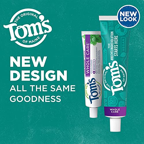 Tom's of Maine Whole Care Natural Toothpaste with Fluoride, Spearmint, 4 oz. 3-Pack