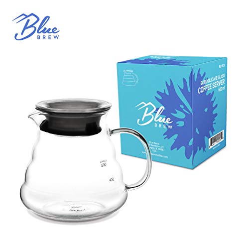 BLUE BREW BB1008 600 ML(20oz), Glass Coffee Server for Pour Over Coffee Maker, Heat Resistant Glass Coffee Carafe