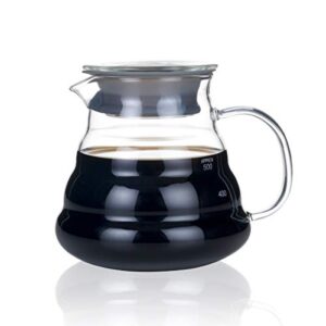 blue brew bb1008 600 ml(20oz), glass coffee server for pour over coffee maker, heat resistant glass coffee carafe