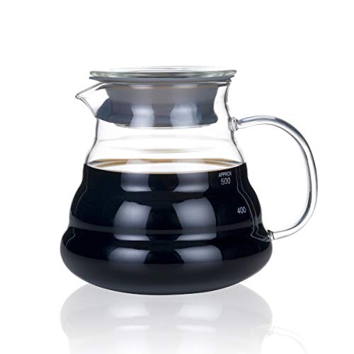 BLUE BREW BB1008 600 ML(20oz), Glass Coffee Server for Pour Over Coffee Maker, Heat Resistant Glass Coffee Carafe