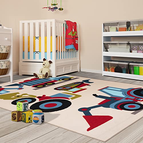 SUPERIOR City Cruise Non-Slip Kids Area Rug, Colorful Rugs for Boys and Girls Bedroom Decor, Playroom, Classroom, Cute Play Kids Essentials, Baby Nursery Rugs - 4ft x 6ft, Ivory Multicolor