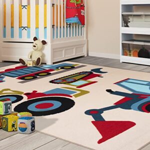 SUPERIOR City Cruise Non-Slip Kids Area Rug, Colorful Rugs for Boys and Girls Bedroom Decor, Playroom, Classroom, Cute Play Kids Essentials, Baby Nursery Rugs - 4ft x 6ft, Ivory Multicolor