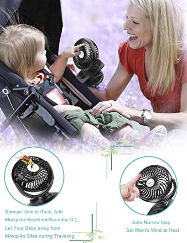 YXwin Stroller Fans Mini USB Desk Clip on Fan, Table Fan 40 Hours(Max) 360° Rotation 5000mAH Rechargeable Battery Operated 4 Speed Quiet Fan for Outdoor/Indoor Baby Car Travel Office Camping Library