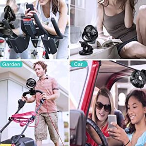 YXwin Stroller Fans Mini USB Desk Clip on Fan, Table Fan 40 Hours(Max) 360° Rotation 5000mAH Rechargeable Battery Operated 4 Speed Quiet Fan for Outdoor/Indoor Baby Car Travel Office Camping Library