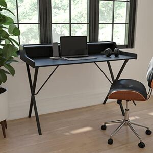 emma + oliver black computer desk with top shelf