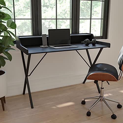 EMMA + OLIVER Black Computer Desk with Top Shelf