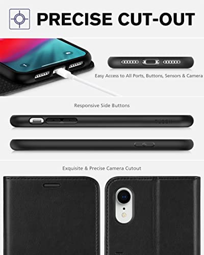 TUCCH iPhone XR Wallet Case, iPhone XR Case, Premium PU Leather Flip Cover [Shockproof TPU Shell] with Stand RFID Blocking Credit Card Slot Wireless Charging Compatible with iPhone XR 6.1, Black