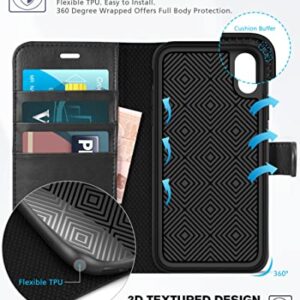 TUCCH iPhone XR Wallet Case, iPhone XR Case, Premium PU Leather Flip Cover [Shockproof TPU Shell] with Stand RFID Blocking Credit Card Slot Wireless Charging Compatible with iPhone XR 6.1, Black