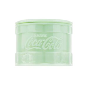 tablecraft's coca-cola jadeite salt cellar with lid 4.25 x 4.25 x 3.75", green