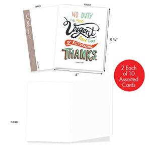 The Best Card Company - 20 Boxed Thank You Cards (4 x 5.12 Inch) - Assorted Stationery Set (10 Designs, 2 Each) - Words of Appreciation AM9633TYB-B2x10