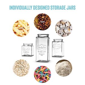 Glass Storage Jars by KooK, 3 Different Sizes, Great for Cereal, Rice, Cookies, Candy, Nuts, Flour, Sugar, Pasta, Large, Medium, Small, Set of 3