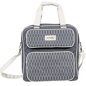 Everything Mary Deluxe Grey & White Scrapbook Carrying Storage Tote - Compatible with Standard IRIS Boxes – Portable Travel Craft Bag with Handle & Shoulder Strap for Pages, Paper