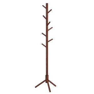 vasagle solid wood coat rack, free standing coat rack, tree-shaped coat rack with 8 hooks, 3 height options, for clothes, hats, bags, for living room, bedroom, home office, dark walnut urcr04wn