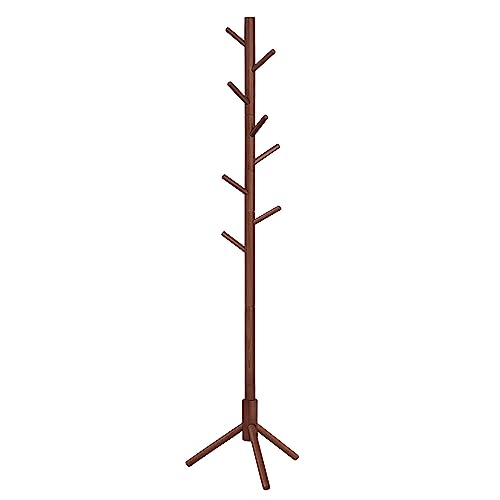 VASAGLE Solid Wood Coat Rack, Free Standing Coat Rack, Tree-Shaped Coat Rack with 8 Hooks, 3 Height Options, for Clothes, Hats, Bags, for Living Room, Bedroom, Home Office, Dark Walnut URCR04WN