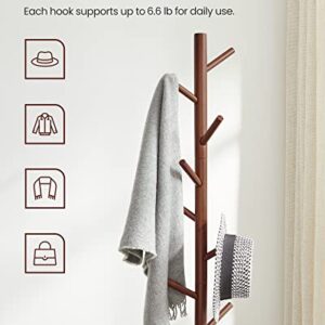 VASAGLE Solid Wood Coat Rack, Free Standing Coat Rack, Tree-Shaped Coat Rack with 8 Hooks, 3 Height Options, for Clothes, Hats, Bags, for Living Room, Bedroom, Home Office, Dark Walnut URCR04WN