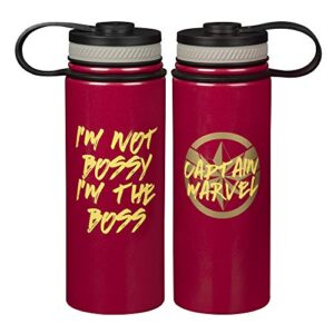 the marvels: captain marvel stainless steel travel bottle, 18oz - insulated thermos to-go bottle for coffee, water and more - great avengers movie gift for kids, teens and adults