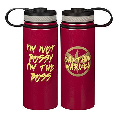 The Marvels: Captain Marvel Stainless Steel Travel Bottle, 18oz - Insulated Thermos To-go Bottle for Coffee, Water and More - Great Avengers Movie Gift for Kids, Teens and Adults