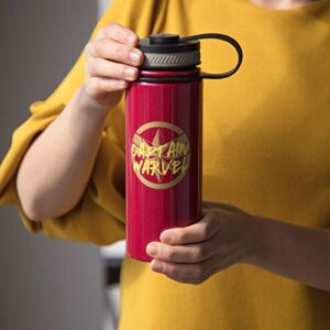 The Marvels: Captain Marvel Stainless Steel Travel Bottle, 18oz - Insulated Thermos To-go Bottle for Coffee, Water and More - Great Avengers Movie Gift for Kids, Teens and Adults