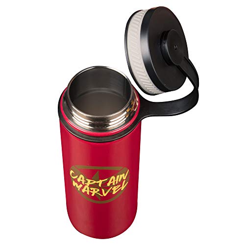 The Marvels: Captain Marvel Stainless Steel Travel Bottle, 18oz - Insulated Thermos To-go Bottle for Coffee, Water and More - Great Avengers Movie Gift for Kids, Teens and Adults