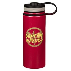 The Marvels: Captain Marvel Stainless Steel Travel Bottle, 18oz - Insulated Thermos To-go Bottle for Coffee, Water and More - Great Avengers Movie Gift for Kids, Teens and Adults