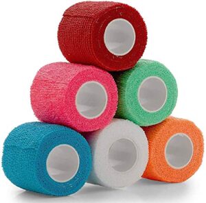 vet wrap - (pack of 6-2 inch x 5 yard rolls) self adherent wrap cohesive compression bandage and medical gauze bandage roll tape for dogs, cats, horses - assorted colors