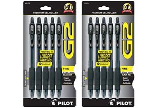 pilot g2 premium refillable & retractable rolling ball gel pens, fine point, black ink, 10-pack (31078) (10 pack)