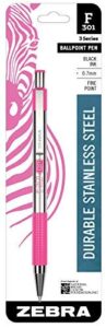 zebra f-301 stainless steel retractable ballpoint pen, 0.7mm, bca pink barrel, black ink (6)