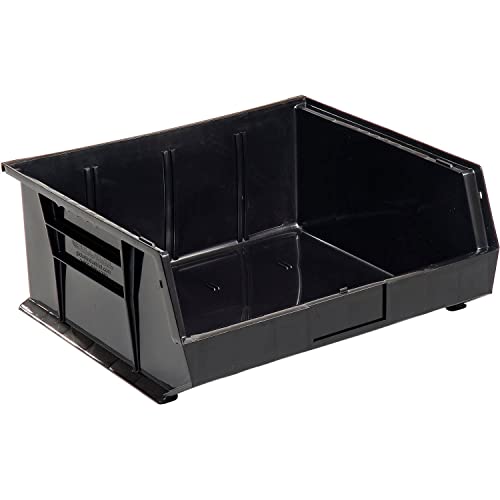 Global Industrial Plastic Stacking Bin 16-1/2 x 14-3/4 x 7, Black, Lot of 6