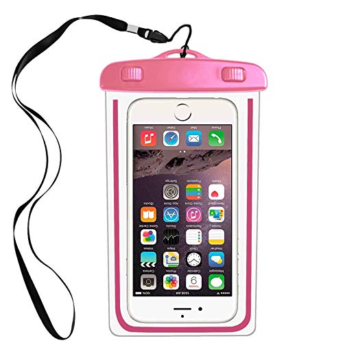 Universal Waterproof Case,Waterproof Phone Pouch Dry Bag Compatible with iPhone 11 PRO MAX Xs Max/XR/X/8/8P/7/7P,Galaxy s9,s8 s6 Plus Edge Diagonal to 6.3",Pouch Pools Beach Kayaking Travel Bath-Pink